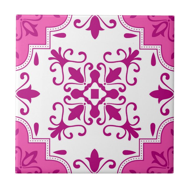 Pink Mosaic Portuguese Mediterranean  Ceramic Tile (Front)