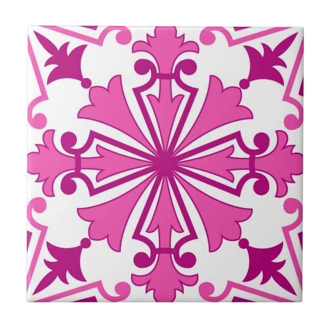 Pink Mosaic Portuguese Mediterranean  Ceramic Tile (Front)