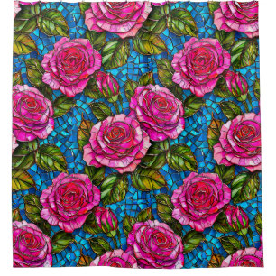 Pink mosaic roses  shower curtain