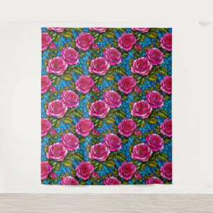 Pink mosaic roses tapestry