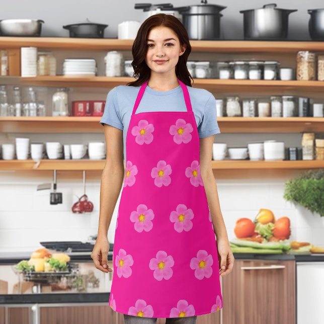 Pink Moss Rose Flower Seamless Pattern on Apron (Pink Moss Rose flower seamless pattern on apron)
