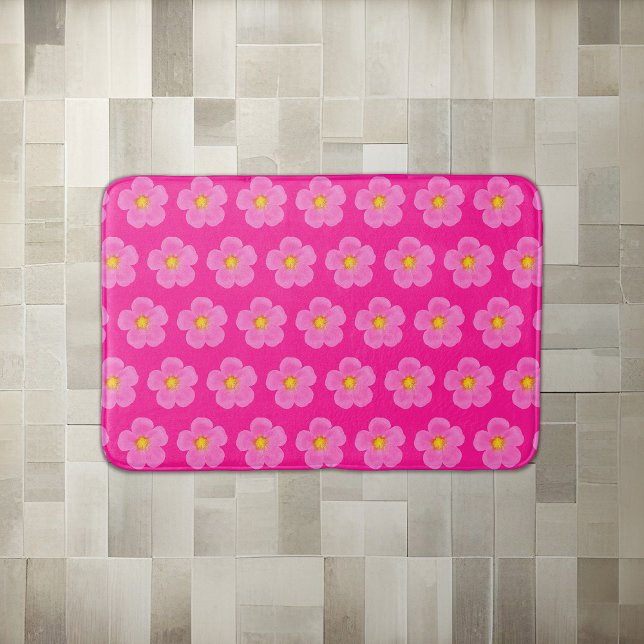 Pink Moss Rose Flower Seamless Pattern on Bath Mat (Pink Moss Rose flower seamless pattern on bath mat)