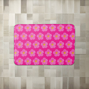 Pink Moss Rose Flower Seamless Pattern on Bath Mat