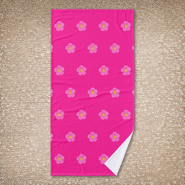 Pink Moss Rose Flower Seamless Pattern on Bath Towel (Pink Moss Rose flower seamless pattern on bath towel)