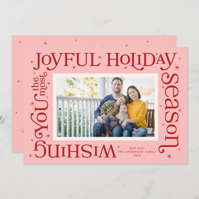 Pink Most Joyful Holiday Season Holiday Card (Front/Back)