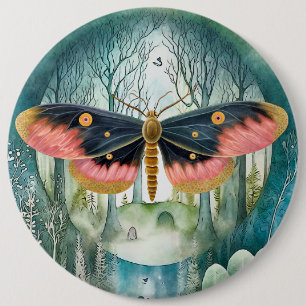 Pink Moth Forest Night 6 Cm Round Badge