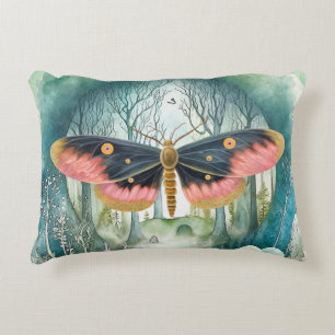 Pink Moth Forest Night Decorative Cushion