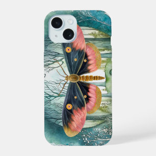Pink Moth Forest Night iPhone 15 Case