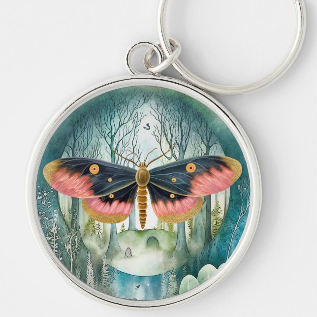 Pink Moth Forest Night Key Ring (Front)
