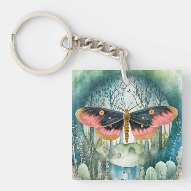 Pink Moth Forest Night Key Ring (Front)