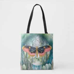 Pink Moth Forest Night Tote Bag