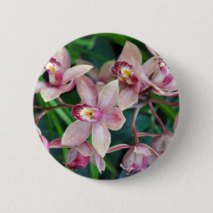 Pink moth orchids 6 cm round badge