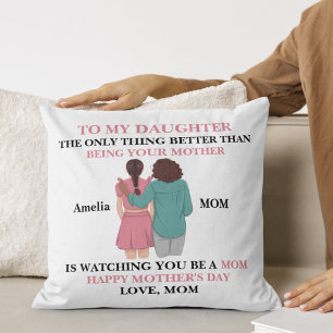 Pink Mother-Daughter Love Quote Illustration Cushion