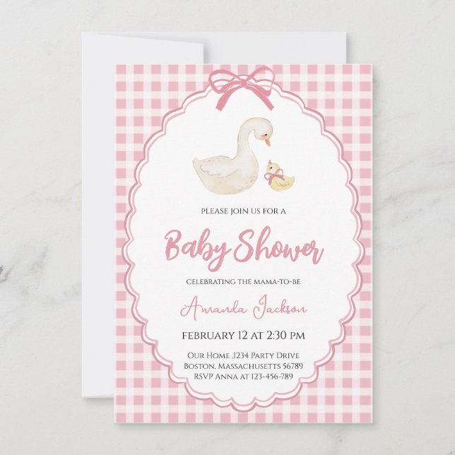 Pink  Mother Goose and Gosling Baby Shower   Invitation (Front)