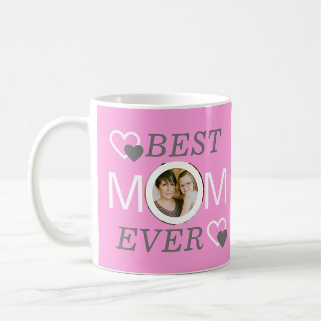 Pink Mothers Day Keepsake Best Mum Photo Coffee Mug (Left)