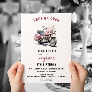 Pink Motorbike Birthday Invitation for Girl
