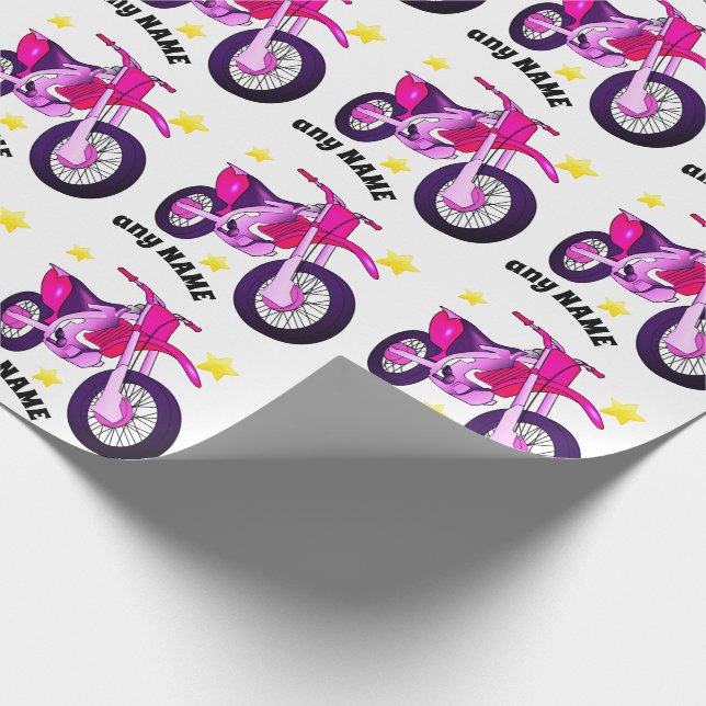 Pink Motorcycle and Custom Message Wrapping Paper (Corner)