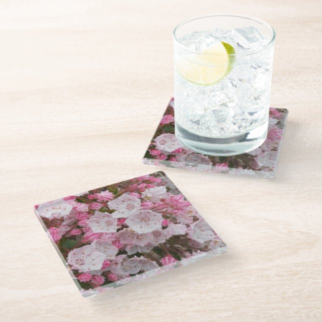 Pink Mountain Laurel Floral Glass Coaster (Angled)