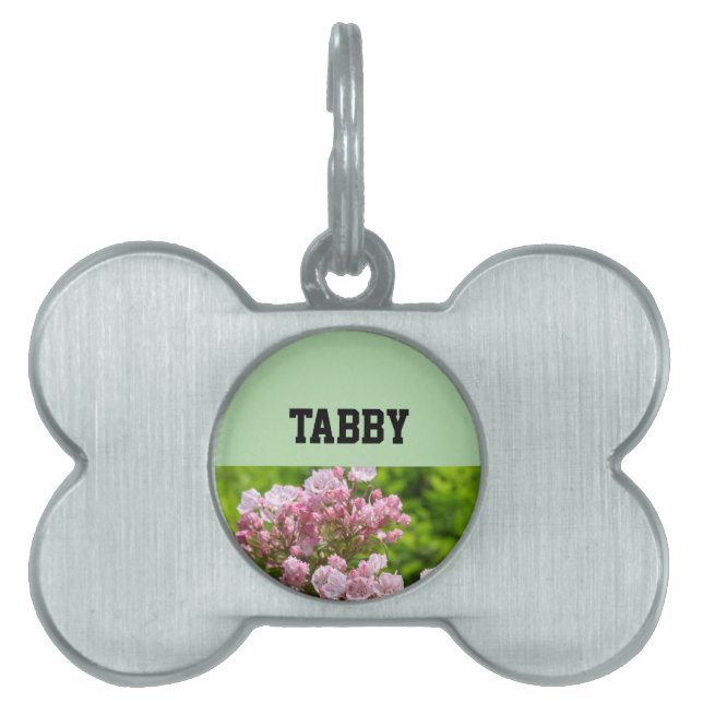 Pink Mountain Laurel Flowers Name Pet ID Tag (Front)