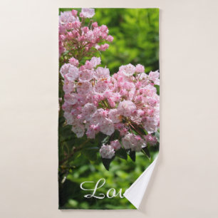 Pink Mountain Laurel Green Leaves Bath Towel Set