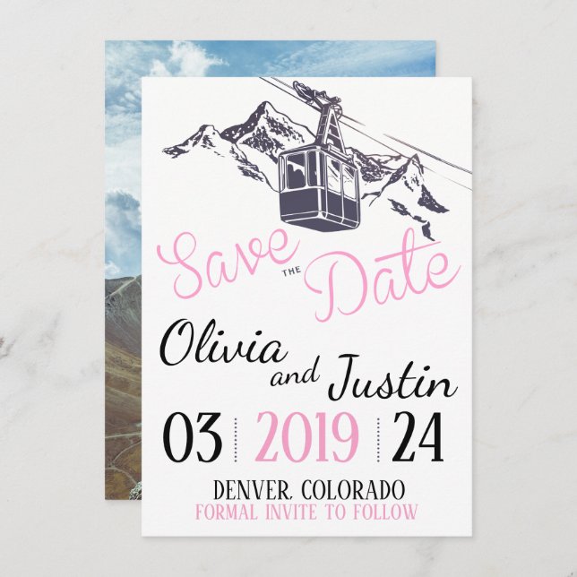 Pink Mountain Save the Date Invitation (Front/Back)