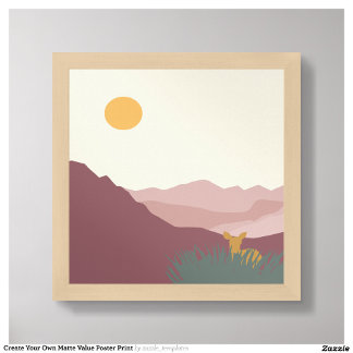 Pink mountains boho scenery poster