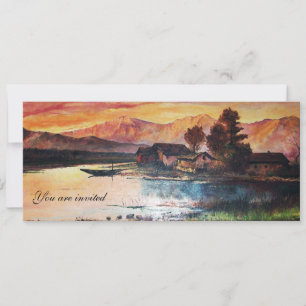 PINK MOUNTAINS LAKE ALPINE SUNSET LANDSCAPE INVITATION