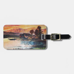 PINK MOUNTAINS LAKE ALPINE SUNSET LANDSCAPE LUGGAGE TAG