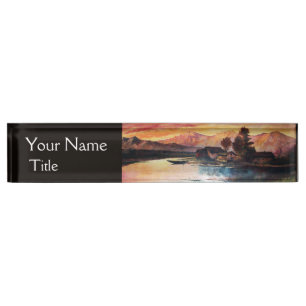 PINK MOUNTAINS LAKE ALPINE SUNSET LANDSCAPE NAMEPLATE
