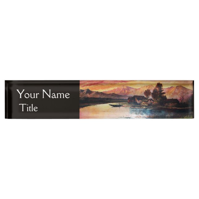 PINK MOUNTAINS LAKE ALPINE SUNSET LANDSCAPE NAMEPLATE (Front)