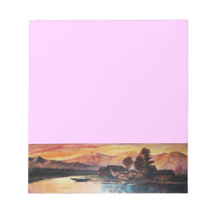 PINK MOUNTAINS LAKE ALPINE SUNSET LANDSCAPE NOTEPAD