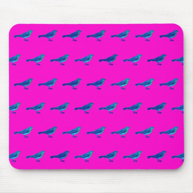 Pink Mouse Pad With Vintage Bird Pattern (Front)