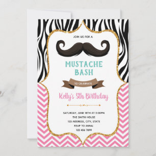 Pink moustache birthday invite