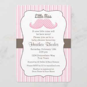 Pink Moustache Little Miss Baby Shower Invitation