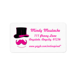 Pink Moustache, top hat, and pearls label