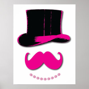 Pink Moustache, top hat, and pearls poster