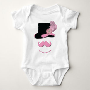 Pink moustache, top hat, feathers, and flower
