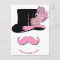 Pink moustache, top hat, feathers, and flower