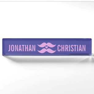 Pink Moustaches custom desk name plate