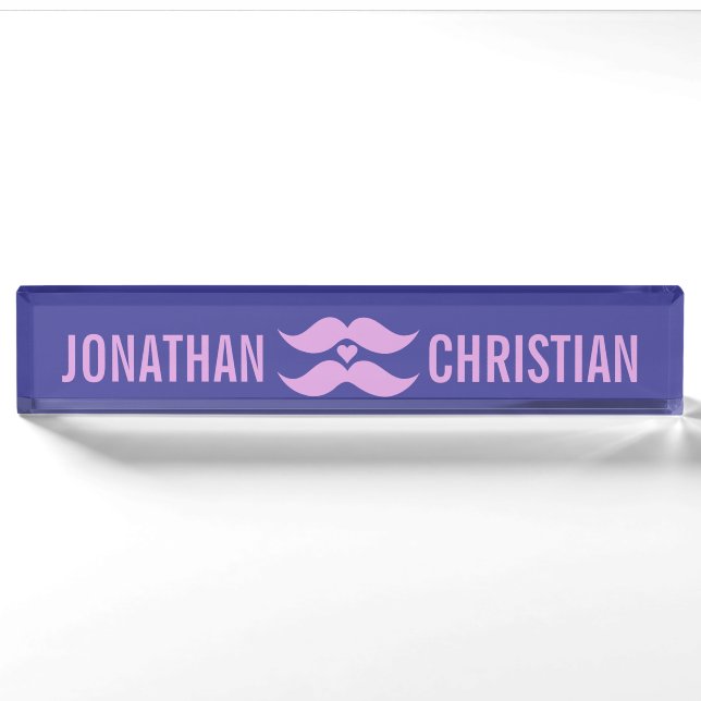 Pink Moustaches custom desk name plate (Front)