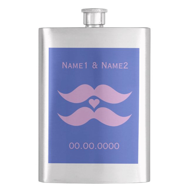 Pink Moustaches custom premium flask (Front)