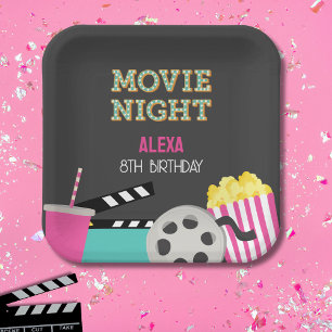 PINK MOVIE NIGHT PAPER PLATE