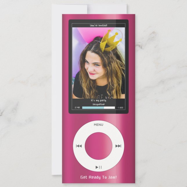 Pink MP3 Music Player II Birthday Invitation (Front)