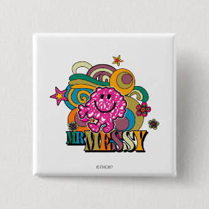 Pink Mr. Messy Colourful Swirls & Stars 15 Cm Square Badge