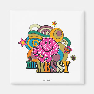 Pink Mr. Messy Colourful Swirls & Stars Magnet