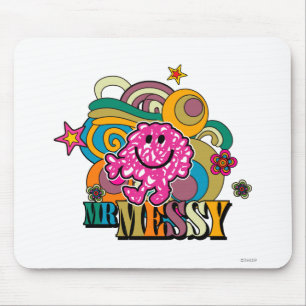 Pink Mr. Messy   Colourful Swirls & Stars Mouse Pad