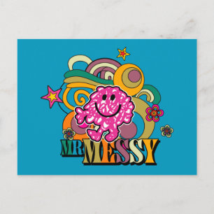 Pink Mr. Messy   Colourful Swirls & Stars Postcard