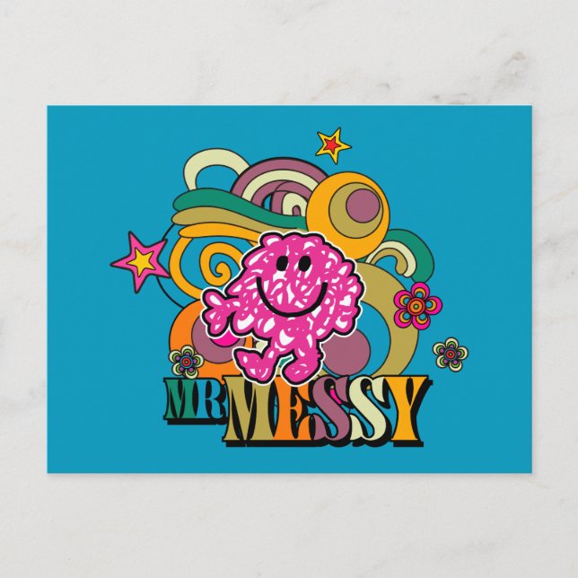 Pink Mr. Messy | Colourful Swirls & Stars Postcard (Front)