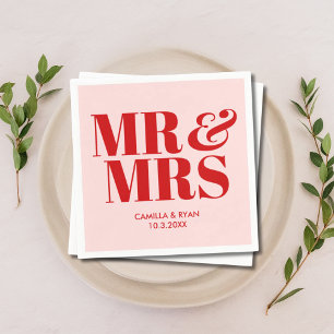 Pink Mr & Mrs Personalised Wedding Napkins