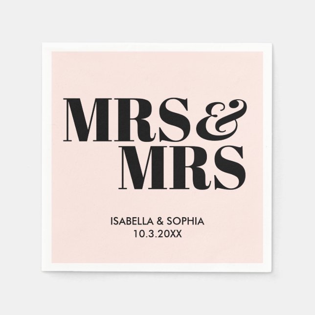Pink Mrs & Mrs Bride Personalised Wedding Napkins (Front)